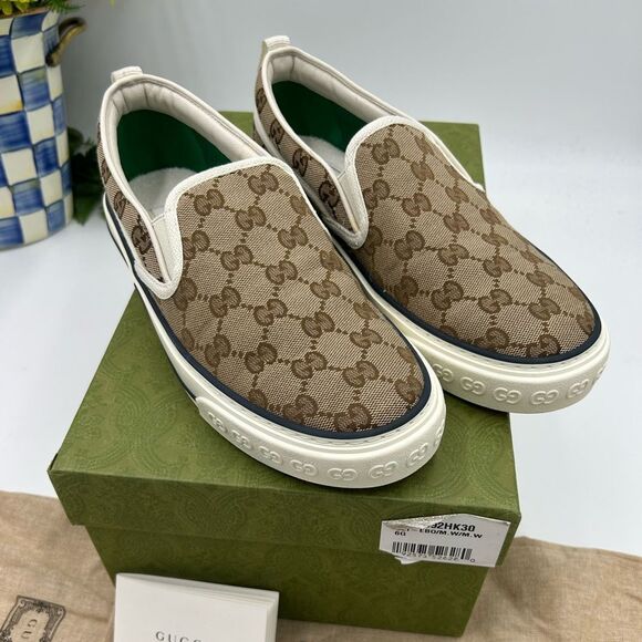 Men's Gucci 1977 tennis slip on sneakers size 6 fits seven US made in Italy - Picture 1 of 8